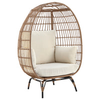 Manhattan Comfort Spezia Freestanding Steel & Rattan Patio Outdoor Egg Chair - Cream