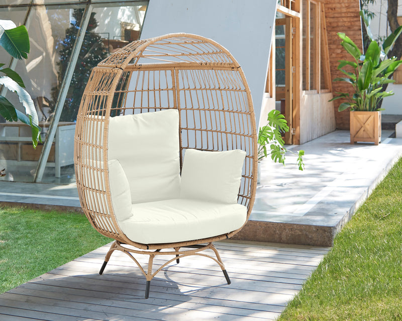 Manhattan Comfort Spezia Freestanding Steel & Rattan Patio Outdoor Egg Chair - Cream
