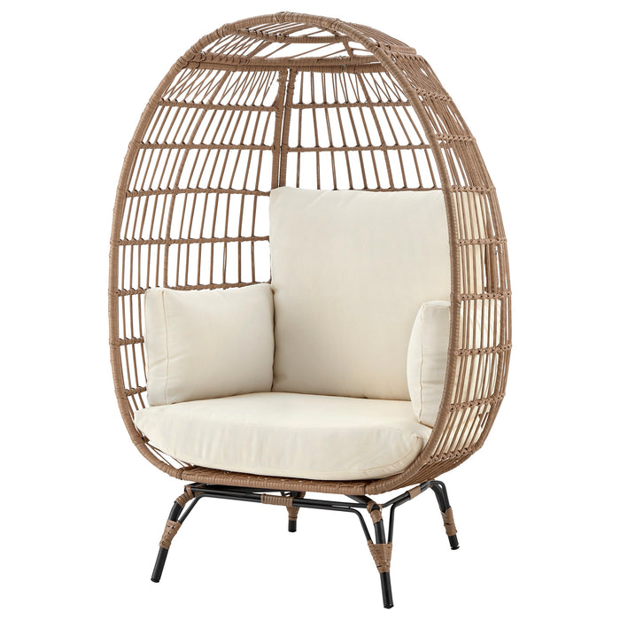 Manhattan Comfort Spezia Freestanding Steel & Rattan Patio Outdoor Egg Chair - Cream