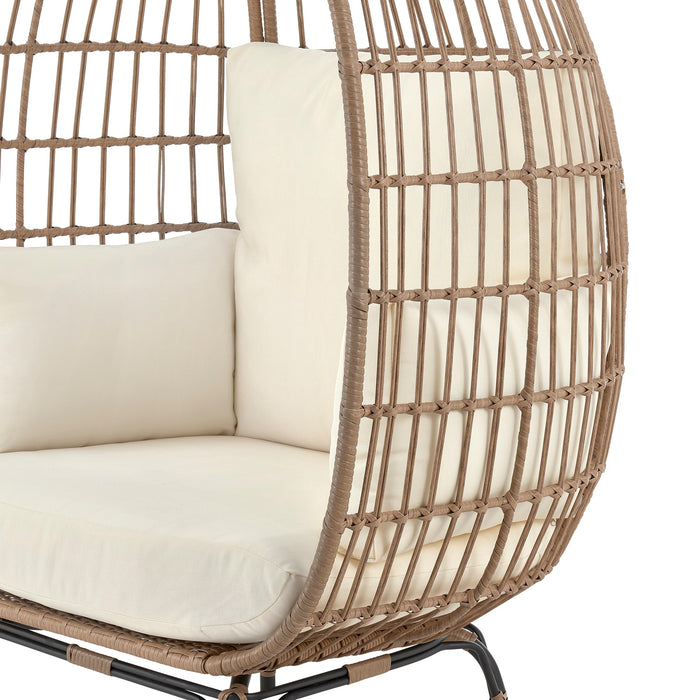 Manhattan Comfort Spezia Freestanding Steel & Rattan Patio Outdoor Egg Chair - Cream