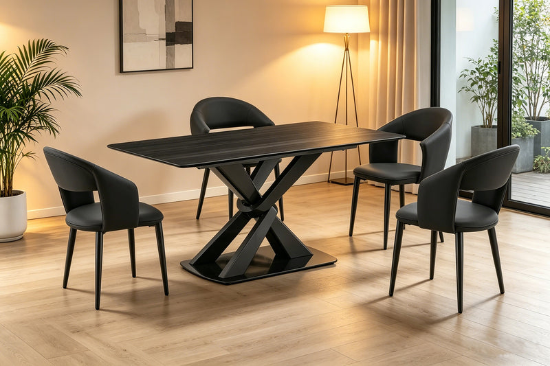 Orion Dining Chair with Vegan-Leather Fabric, Metal – Charcoal