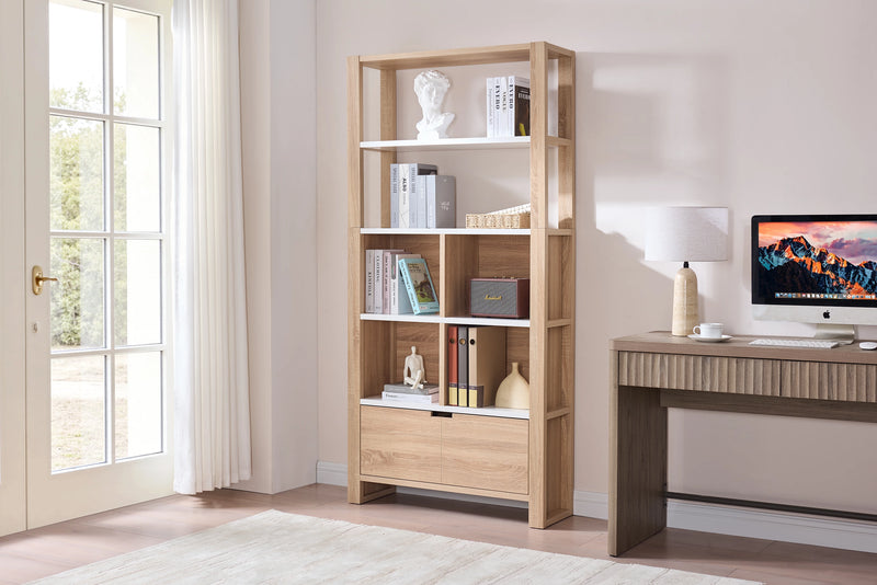 Oscar 36\" Contemporary Bookcase with File Drawer – Weathered White and Faux Marble