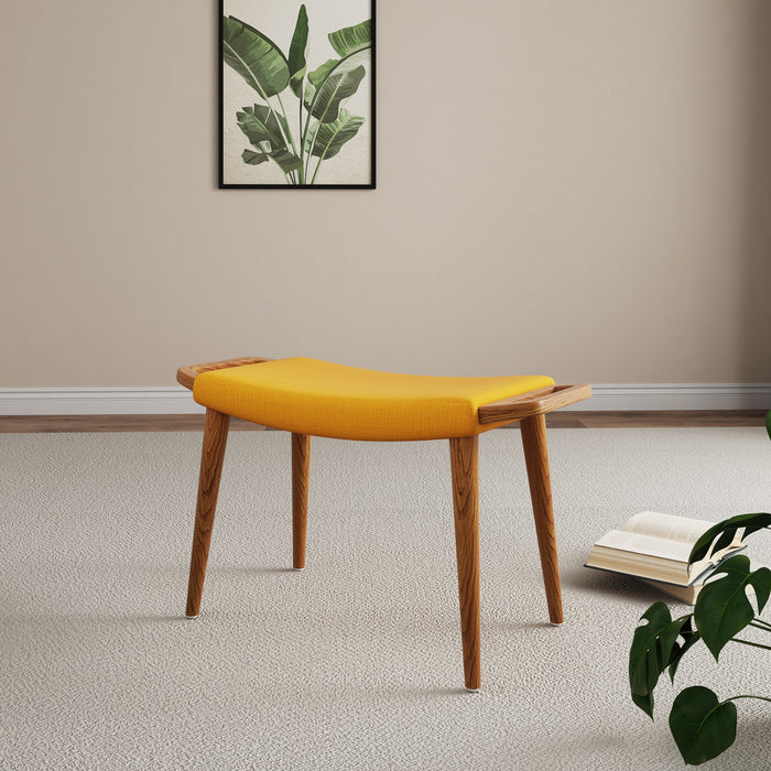 Manhattan Comfort Geta Ottoman - Yellow & Antique Walnut