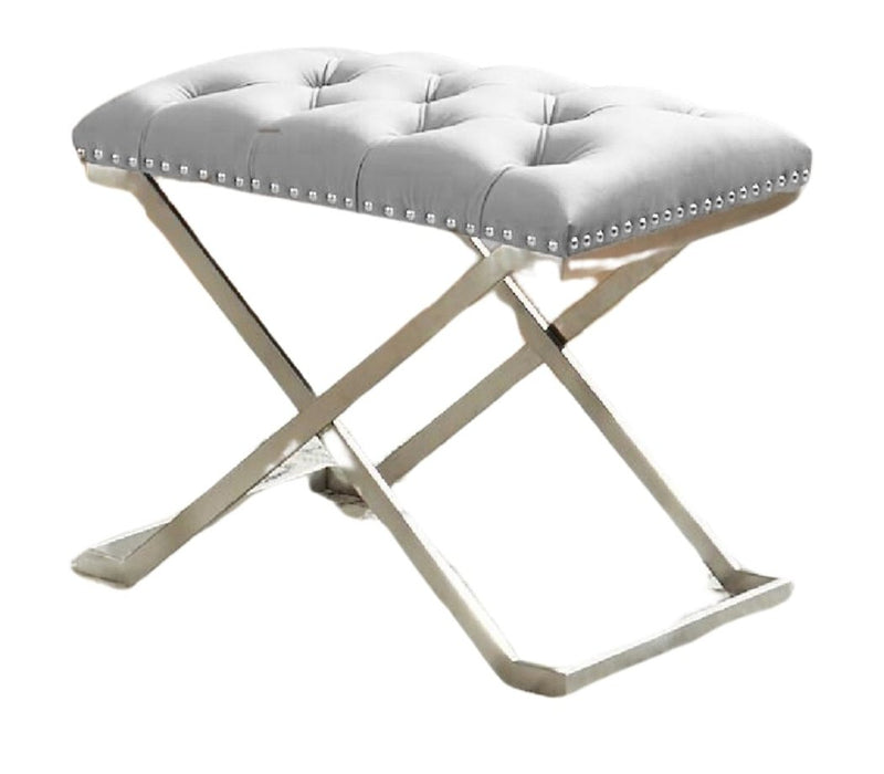 Imperial Tufted Ottoman with Silver Base Beige Benches