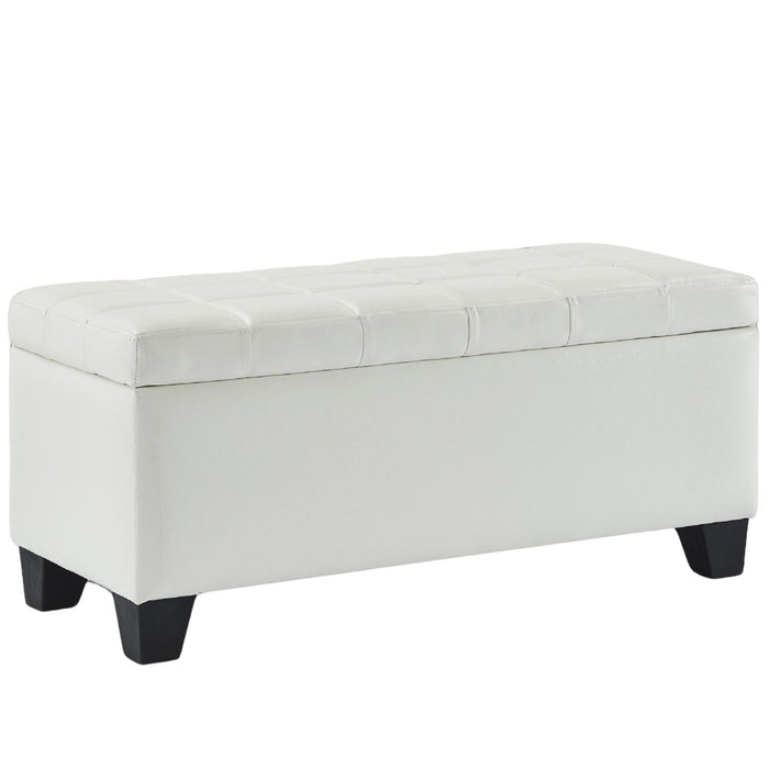 Pleather Impression Bench with Storage White