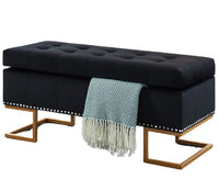 Imperial Tufted Double Ottoman with Studs and Gold Base Black Benches