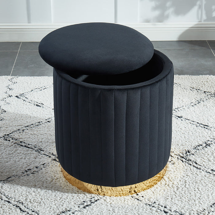 Charlotte Velvet Round Ottoman with Gold Base Black Benches