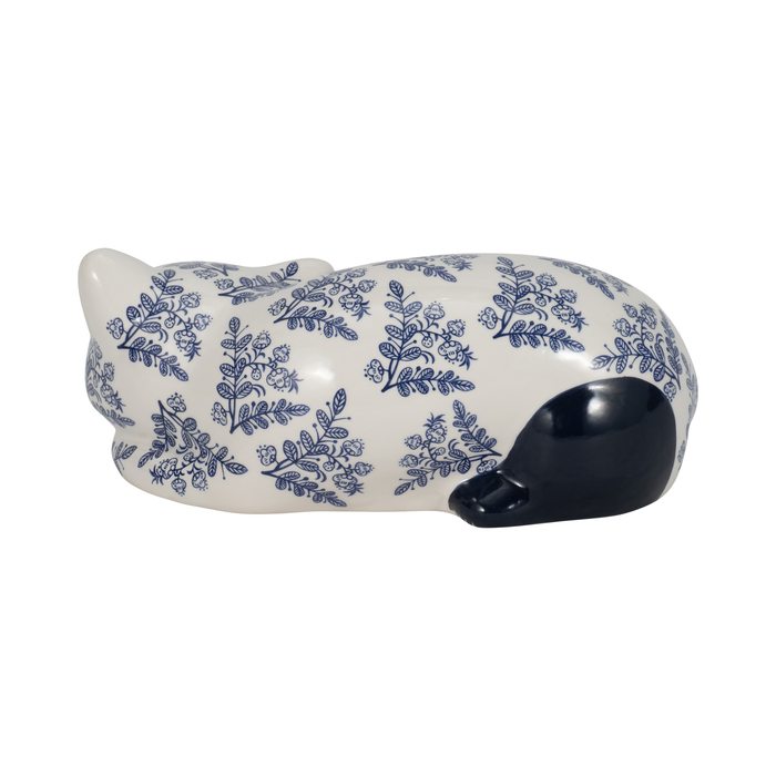 4” Ceramic Sleeping Chinoiserie Cat – Blue 