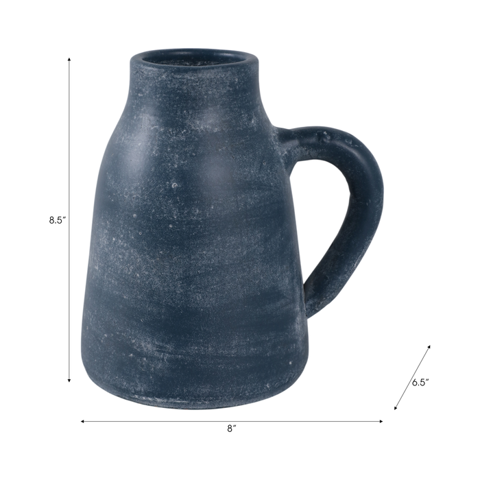 8.75” Terracotta Vase with Handle – Blue 