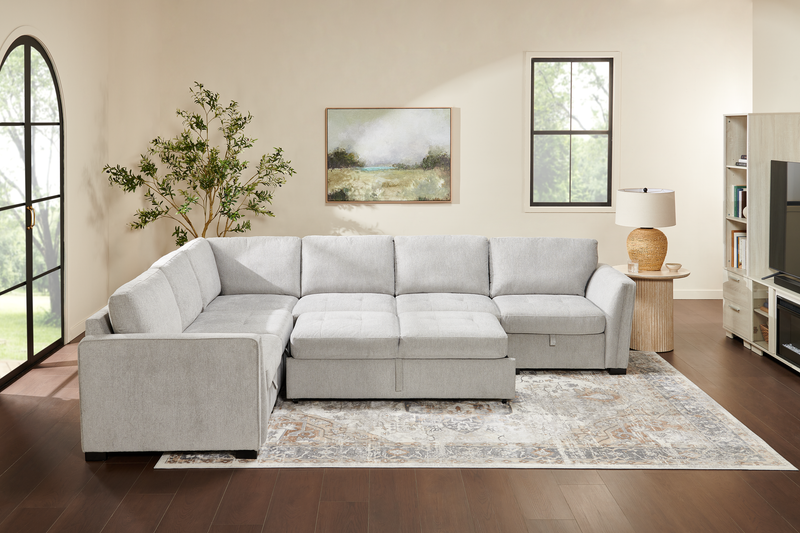 Vault 5-Piece Sectional with Pull-Out Loveseat and Storage Chairs - Grey