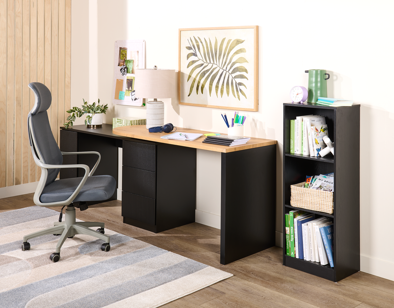 Ridley 55.1\" Convertible L-Shaped Desk with 3-Drawers - Black and Oak