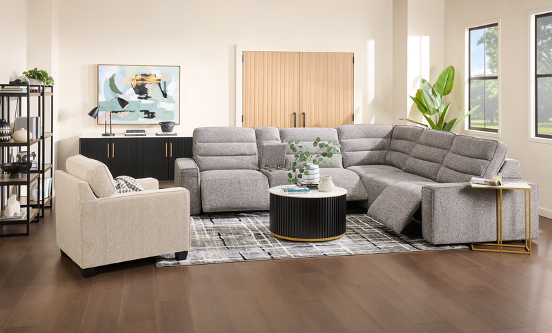 Shaquille O’Neal Home Prestige 6-Piece Sectional with Power Reclining – Grey