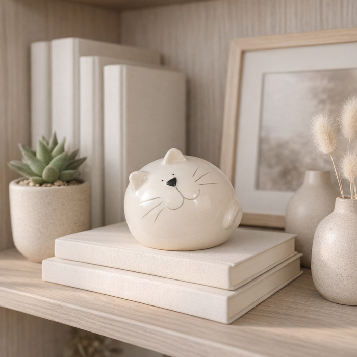 5” Ceramic Cat Orb Decoration – White