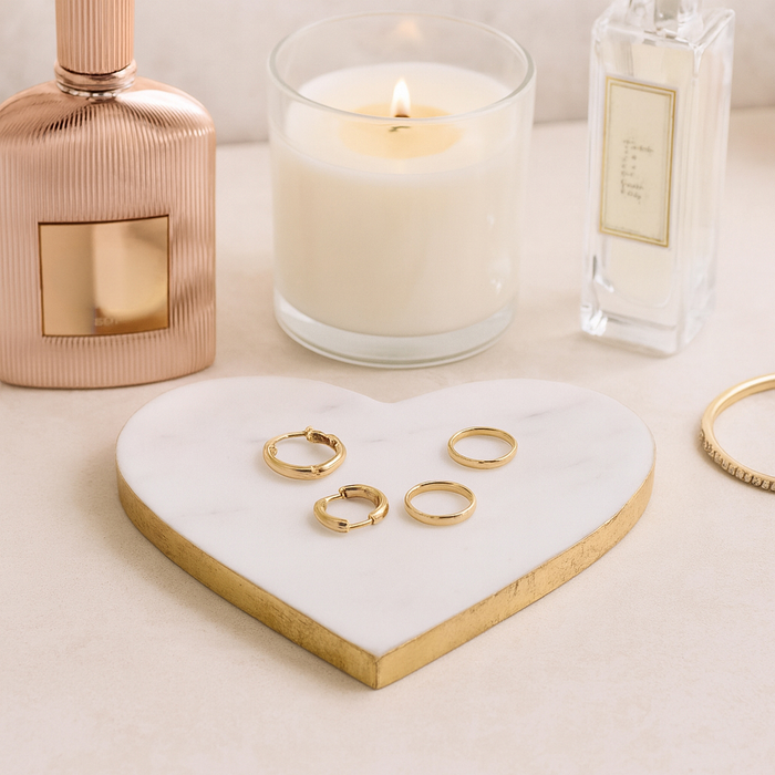 Marble Heart Tray with Gold Edges – White