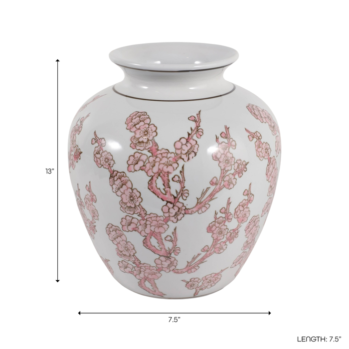 13” Ceramic Chinoiserie Cherry Blossom Vase – Pink 