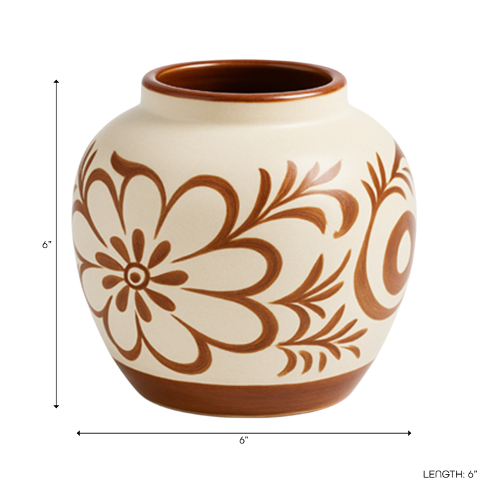 6” Ceramic Hand Painted Flower Vase – Light Brown 