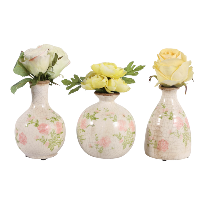6” Set of 3 Ceramic Floral Cottage Bud Vase – Multi-Colour 