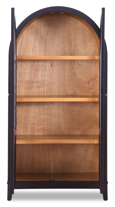 Kort & Co Aeris 36\" Arched Curio Cabinet with Glass Doors – Matte Black and Natural Oak 