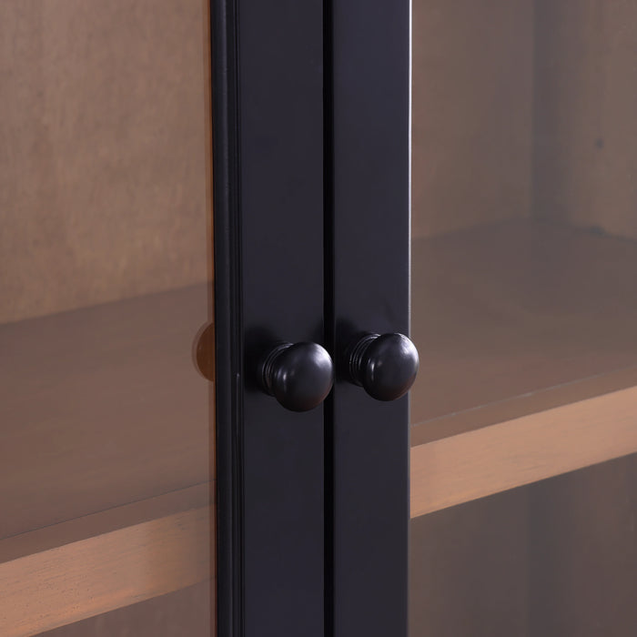 Kort & Co Aeris 36\" Arched Curio Cabinet with Glass Doors – Matte Black and Natural Oak 