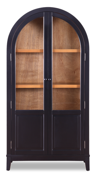 Kort & Co Aeris 36\" Arched Curio Cabinet with Glass Doors – Matte Black and Natural Oak 