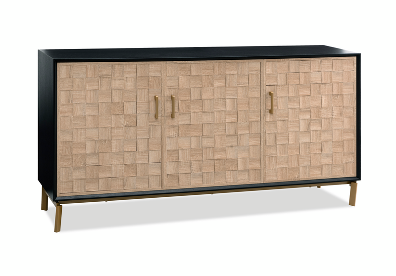 Alenna 60\" 3-door Accent Cabinet with Adjustable Shelves and Gold Hardware - Black and Weathered White