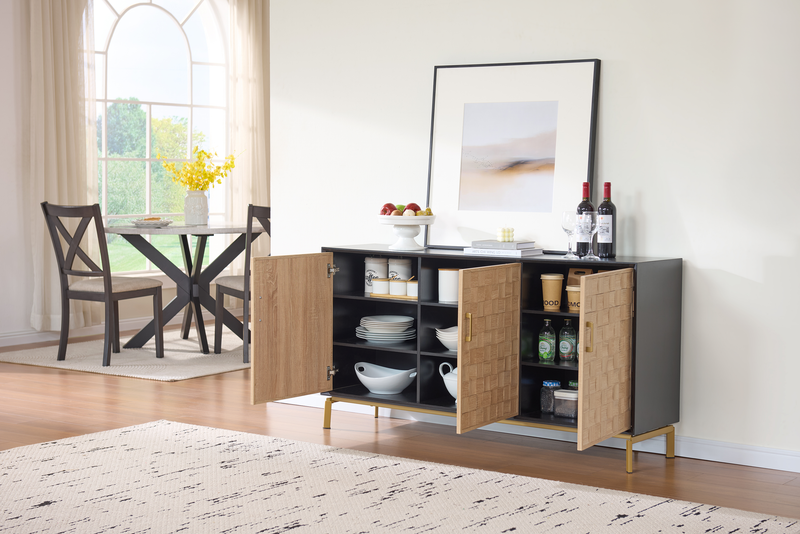 Alenna 60\" 3-door Accent Cabinet with Adjustable Shelves and Gold Hardware - Black and Weathered White