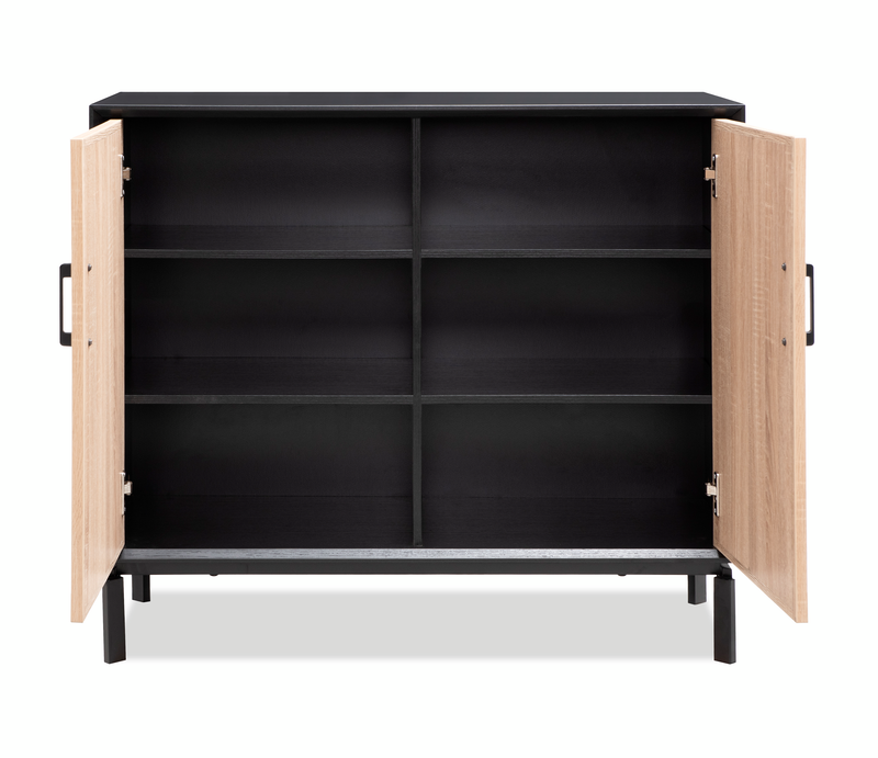 Alenna 36\" 2-door Accent Cabinet with Adjustable Shelves and Black Hardware - Black and Weathered White