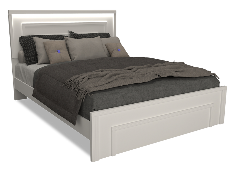 Alpine Panel Bed with Headboard & Frame, LED, Made in Canada, White - Queen Size