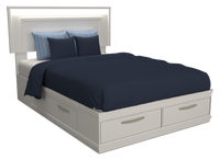Alpine Platform Storage Bed with Headboard & Frame, LED, Made in Canada, White - Full Size