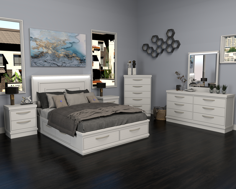 Alpine 5pc Bedroom Set with Storage Bed, Dresser & Mirror, Made in Canada, White - Queen