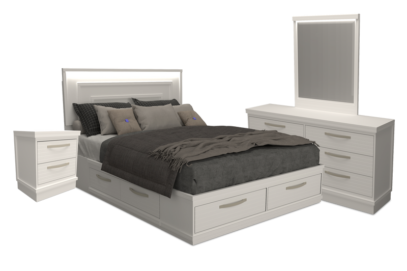 Alpine 6pc Bedroom Set with Storage Bed, Dresser, Mirror & Nightstand, White - Queen