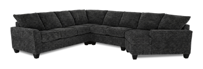 Made in Canada Customizable Sofa Lab Arc 4-Piece Right-Facing Sectional with Cuddler - Plush Charcoal  | Sofa sectionnel de droite 4 pièces avec fauteuil enveloppant personnalisable Arc de Sofa Lab fabriqué au Canada en tissu - Plush Charcoal