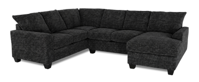 Made in Canada Customizable Sofa Lab Arc 3 Piece Right-Facing Fabric Sectional with Chaise – Plush Charcoal | Sofa sectionnel de droite 3 pièces avec fauteuil long personnalisable Arc de Sofa Lab fabriqué au Canada en tissu - Plush Charcoal