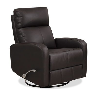 Asher 31.5" Genuine Leather Swivel Glider Reclining Chair – Dark Brown | Fauteuil pivotant, coulissant et inclinable Asher de 31.5 po en cuir véritable - brun foncé