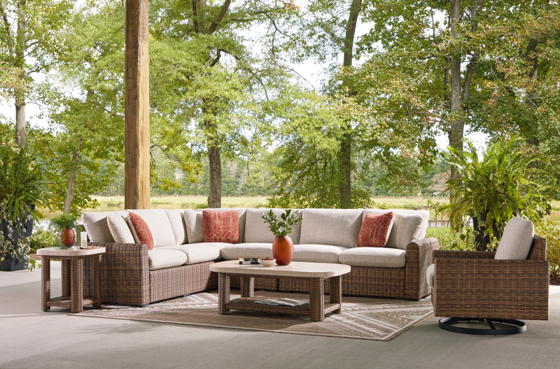 Banff 4-Piece Outdoor Patio Set with 2 Loveseats, Corner Chair & Armless Chair - Brown/Beige