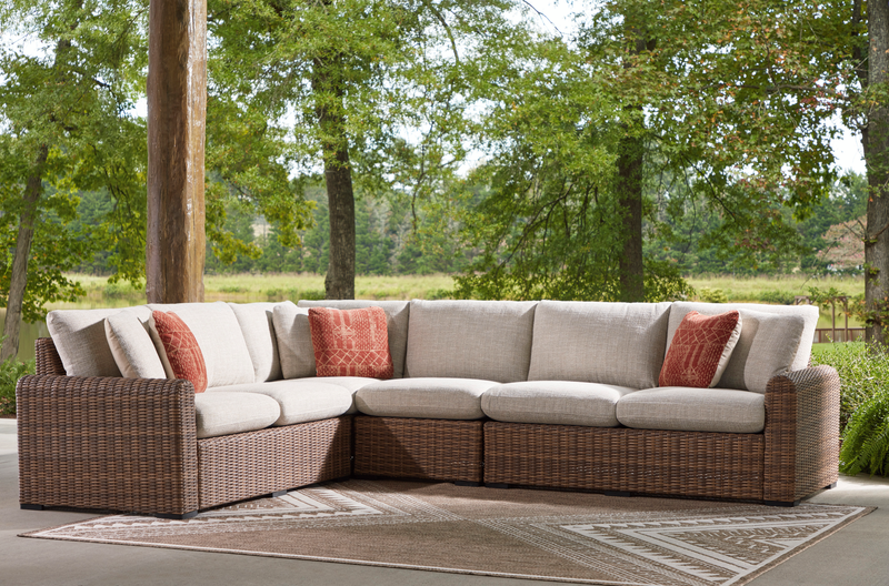 Banff 4-Piece Outdoor Patio Set with 2 Loveseats, Corner Chair & Armless Chair - Brown/Beige