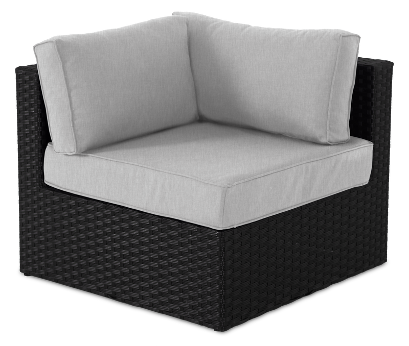 Barbados Corner Outdoor Patio Chair - Hand-Woven Resin Wicker, UV & Weather Resistant - Black/Grey