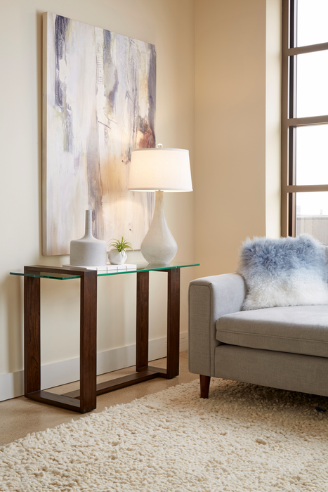 Bartley 40” Rectangular Sofa Table with Glass Top – Acorn