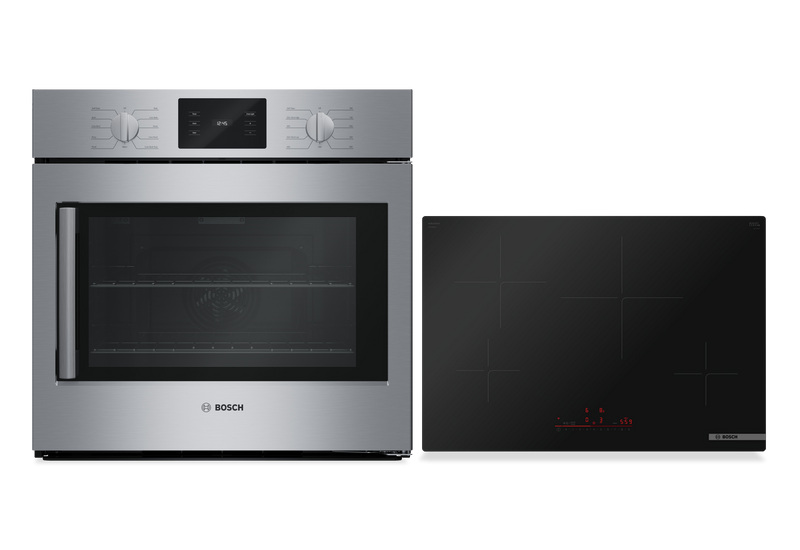 Bosch 30\" Induction Cooktop and 4.6 Cu. Ft. Electric Wall Oven – Black and Stainless Steel