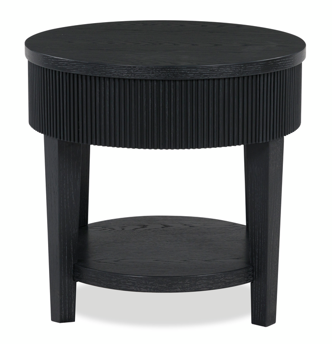 Calum 24” Contemporary Round End Table with Storage – Black