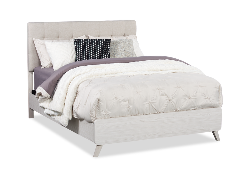 Cami Panel Bed with Fabric Headboard & Frame, Grey Oak - Queen Size