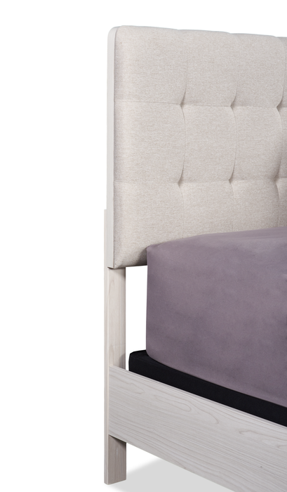 Cami Panel Bed with Fabric Headboard & Frame, Grey Oak - Queen Size