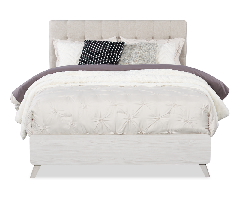 Cami Panel Bed with Fabric Headboard & Frame, Grey Oak - Queen Size