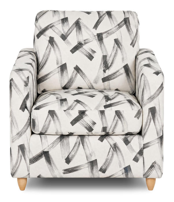 Made in Canada Sofa Lab Customizable Club 36\" Fabric Accent Chair with Wood Legs – Stormy Accent Fabric 