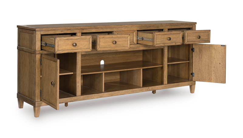 Clyde 81” TV Stand with Storage and Cable Management for TVs up to 90” – Golden Oak