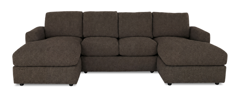 Made in Canada Customizable Sofa Lab Curve Fabric Double Chaise Sectional - Teddy Walnut
