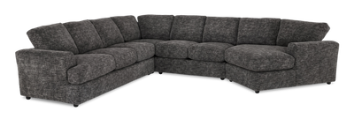 Made in Canada Customizable Sofa Lab Curve 4-Piece Right-Facing Sectional with Cuddler - Plush Charcoal | Sofa sectionnel de droite 4 pièces avec fauteuil enveloppant personnalisable Curve de Sofa Lab fabriqué au Canada en tissu - Plush Charcoal
