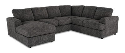 Made in Canada Customizable Sofa Lab Curve 3 Piece Left-Facing Fabric Sectional with Chaise – Plush Charcoal | Sofa sectionnel de gauche 3 pièces avec fauteuil long personnalisable Curve de Sofa Lab fabriqué au Canada en tissu - Plush Charcoal