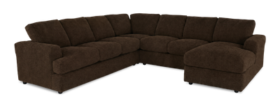 Made in Canada Customizable Sofa Lab Curve 4-Piece Right-Facing Sectional with Chaise - Plush Chocolate | Sofa sectionnel de droite 4 pièces avec fauteuil long personnalisable Curve de Sofa Lab fabriqué au Canada en tissu - Plush Chocolate