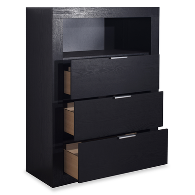 Delta Bedroom Chest of Drawers with Storage Shelf, 3-Drawer, 32"W x 44"H - Black  | Commode verticale de chambre à coucher Delta de 32 po (l) x 44 po (H) à 3 tiroirs avec tablette de rangement - noire